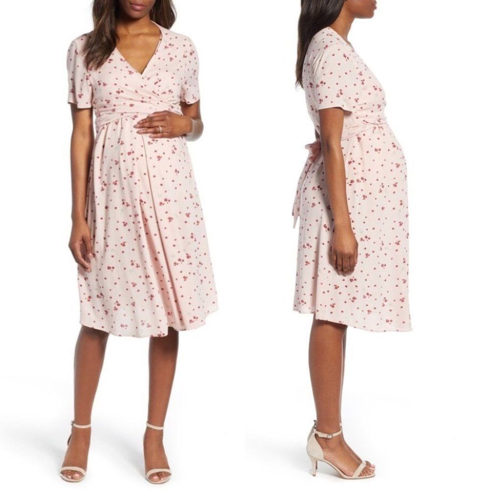 Isabella Oliver Leonie Pink Floral Tie Maternity Midi Dress